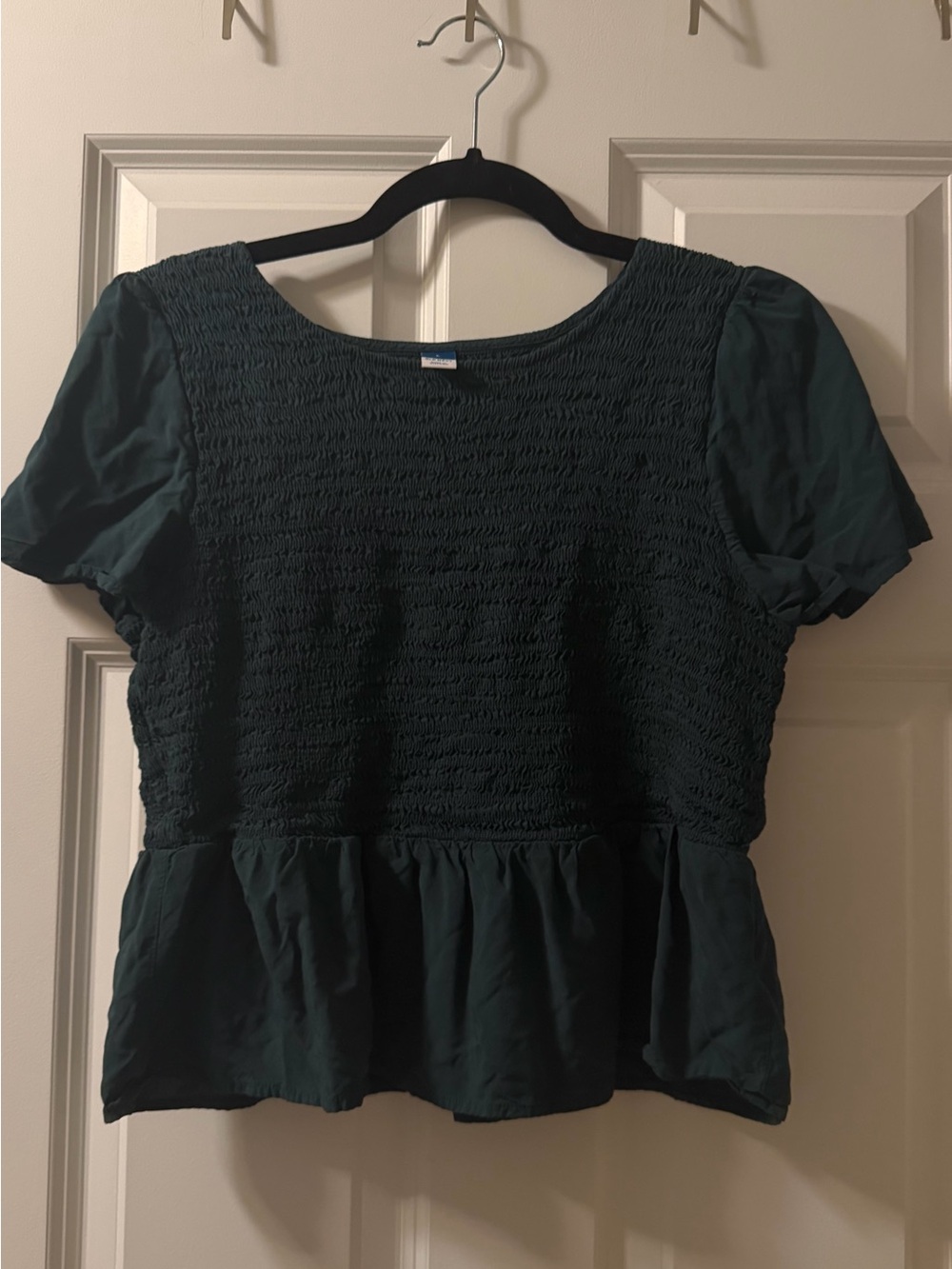 Old Navy Dark Green Smocked Peplum Short-Sleeve Top